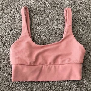 Pink ribbed scoop neck beach riot sports bra